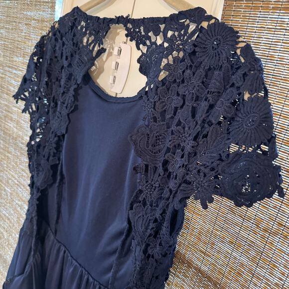 Lulus The Greatest Navy Blue Maxi Dress Open Back Chiffon Lace Size M Weddings - Picture 11 of 13